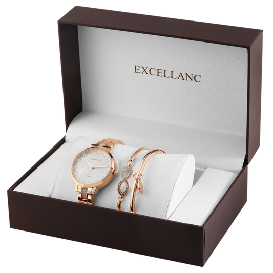 Excellanc Ladies Watch and Bracelets Gift Set-Rose Gold