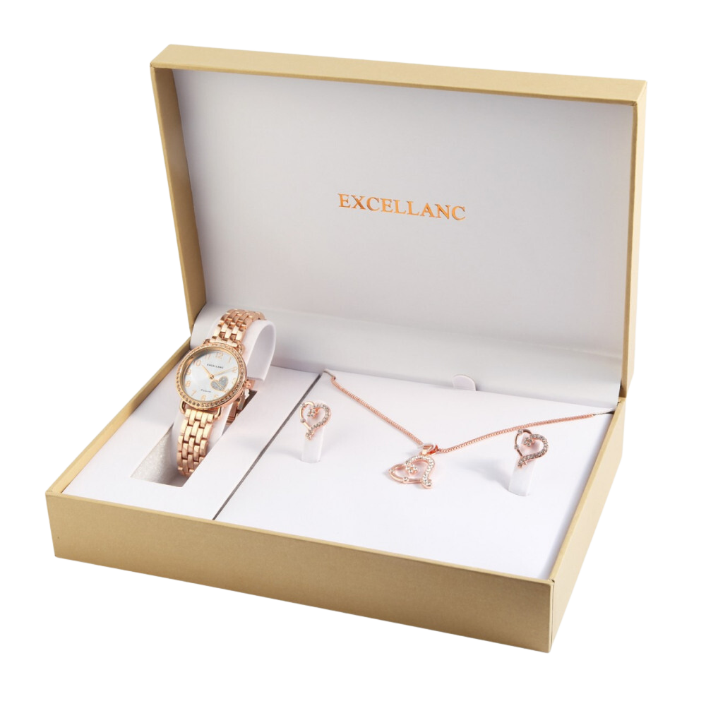 Excellanc Gift set with women's Watch, Necklace and Earrings