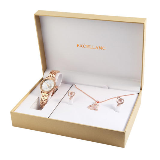 Excellanc-Geschenkset mit Damenuhr, Halskette und Ohrringen
