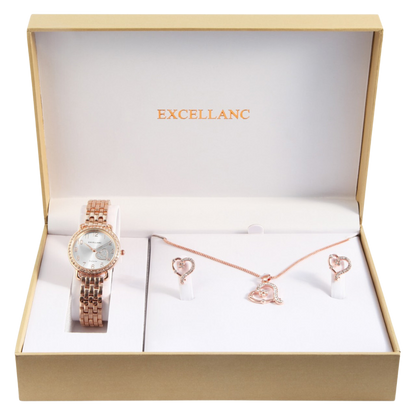 Excellanc Gift set with women's Watch, Necklace and Earrings